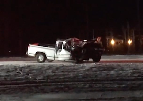 Pickup truck involved in serious collision on Highway 75 December 27, 2018 (Keegan Driedger / News 4)